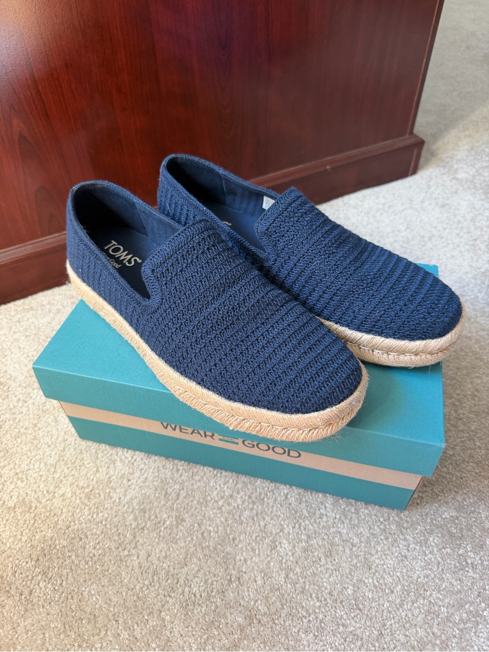 TOMS Navy Knit Slip-On Espadrille Loafers